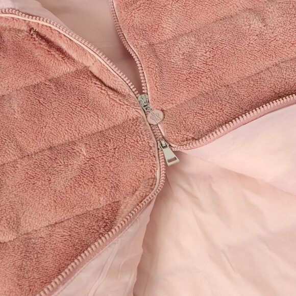 Moncler Pink Fleece Puffer Jacket with Knit Sleeves & Turtleneck | Size S - Picture 9 of 12